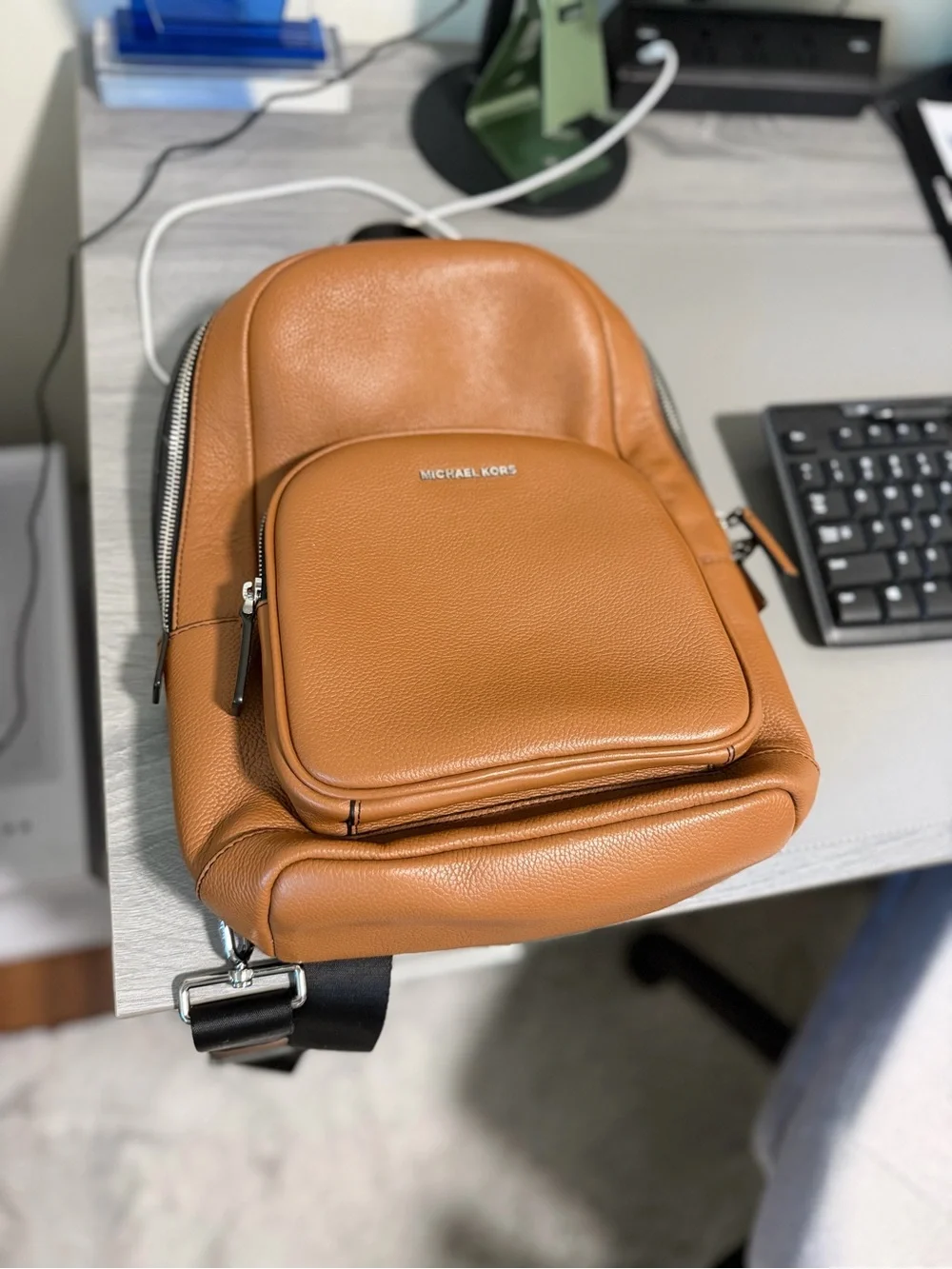 MICHAEL KORS Cognac Leather Sling Backpack